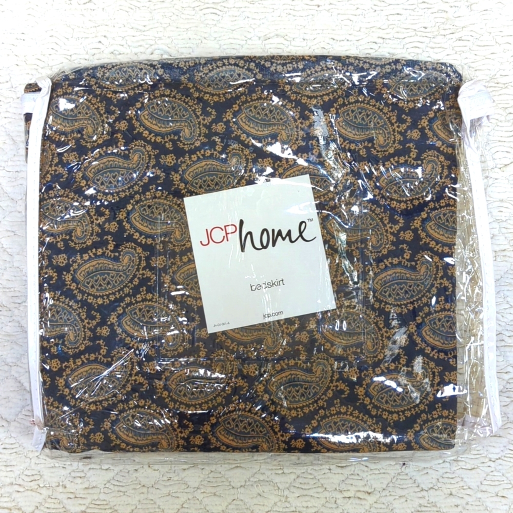 JCPenney Home Star Valley Navy Gold Paisley King Size Bed Skirt
